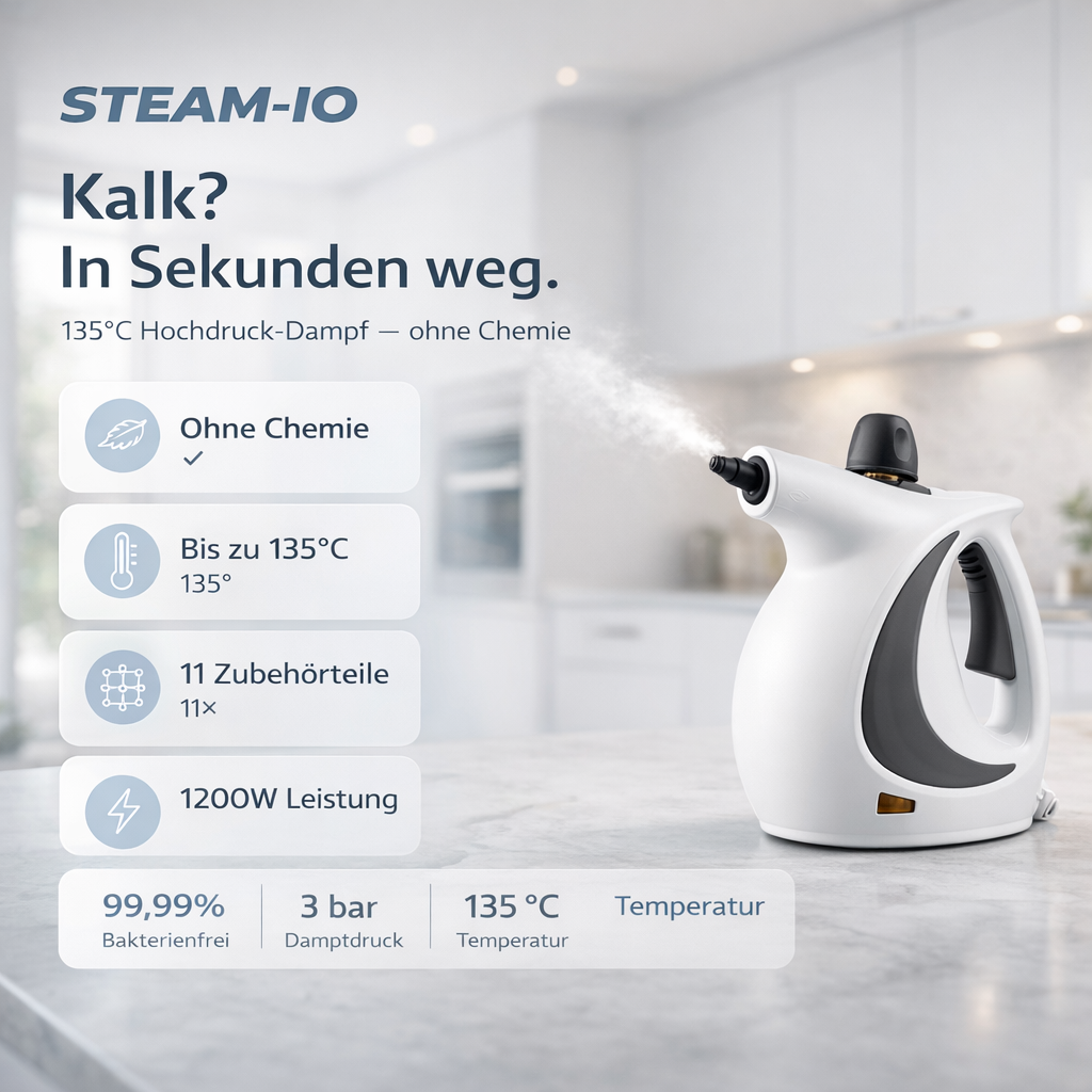 STEAM-IO Dampfreiniger – Ersetzt alle chemischen Reinigungsmittel
