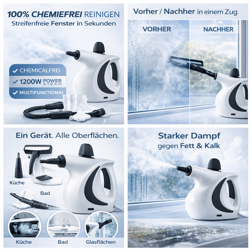 STEAM-IO Dampfreiniger – Ersetzt alle chemischen Reinigungsmittel